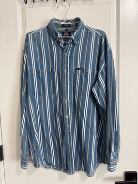 Dickies Blue White and Tan Striped Button-Down Shirt